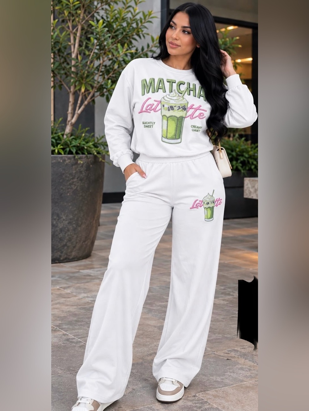 Matcha Latte White Graphic Lounge Pants